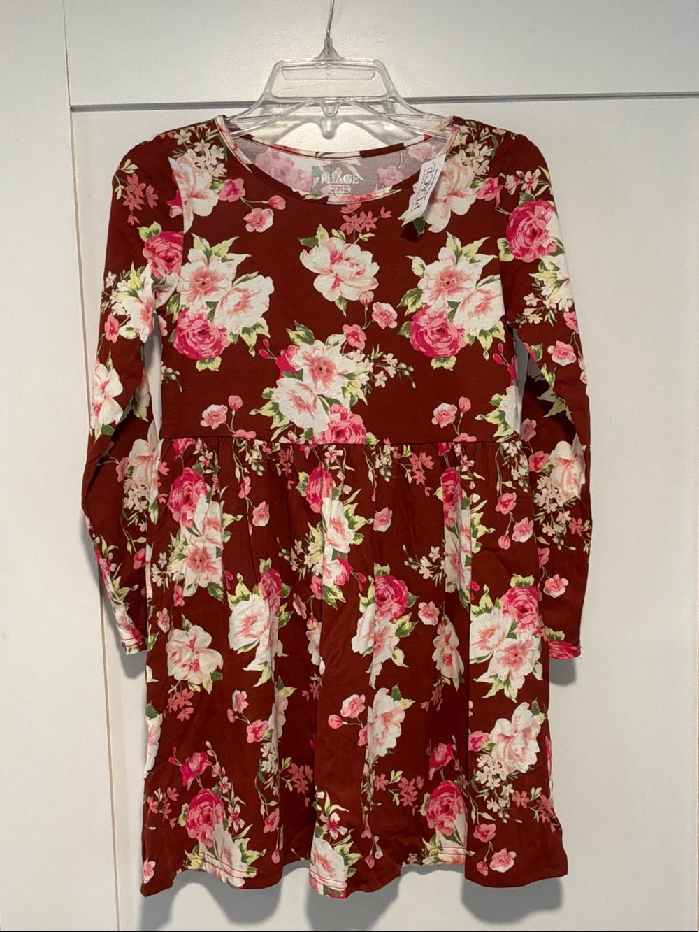 The Children’s Place Girls Floral Long-Sleeve Dress - Burgundy with Pink Roses
